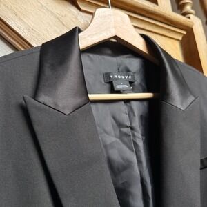 TROUVE Womens Black Tuxedo Blazer Jacket Satin Lapel One Button Sz L